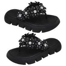 Chanclas de playa para mujer, ligeras, transpirables, con plantilla antideslizante, decoración floral con pedrería y suela de cuña. Soporte para