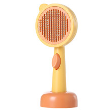 Cute Cartoon Pet Grooming Brush With Stable Base Self Cleaning Slicker Brush For Dogs Cats With One Click Cleaning Button Ergonomic Slip Resistant