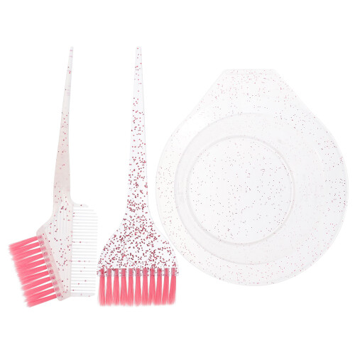 3Sets Roze Set Haarverfkom En Salon Borstel Met Flexibele 1