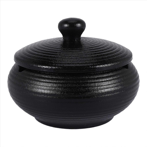 (Black）Ceramic Ashtray with Windproof Lid Compatible with Indoor Outdoor Use -Black 2
