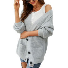 Cardigan da donna con bottoni, maglia grossa, maniche lunghe, vestibilità ampia, aperto sul davanti, caldo e comodo, perfetto per tutte le stagioni.