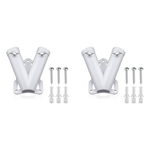 2X Double FlagPole Bracket Holder, V Shape Aluminum Alloy Flagpole Wall Mount Bracket Windproof Flag Bracket Mounting