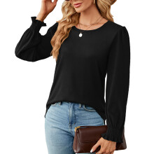 Elegantes Damen-Top mit langen Ärmeln, Blousonärmeln, Rundhalsausschnitt, weichem Stretchmaterial und lässiger Passform – ideal für Büro und
