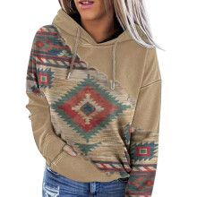 Lightweight Soft Fabric Hooded Sweatshirt Graphic Print Long Sleeve With Ribbed Cuffs And Hem For Western Ethnic Style Multi Season Wear