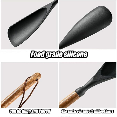 Colher multifuncional de cedro e freixo, espátula de silicone para cozinha, fácil de guardar e manter. 2