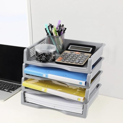 Clearance Under $5 File Box Desktop Document Organizer Stackable Laminated Plastic Papers Rack Storage Tray For Home 1