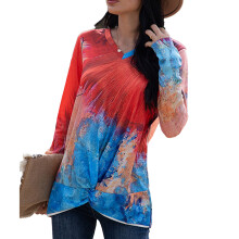 Blouse tendance et élégante pour femme, manches longues, col V décontracté, ourlet fendu sur le côté flatteur, tissu doux et léger, un