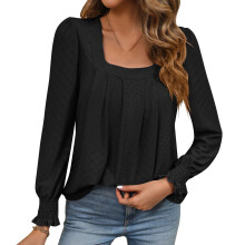 Weiche, leichte Tunika-Tops mit langen Ärmeln für Damen, dehnbares Material, vielseitig tragbar, Rundhalsausschnitt, Falten-Design, geeignet für