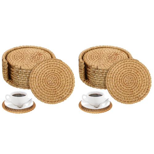2Ensembles Sous-Verres Tressés En Rotin Boho Pour Maison Table 1