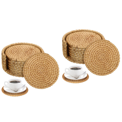 2Ensembles Sous-Verres Tressés En Rotin Boho Pour Maison Table 2