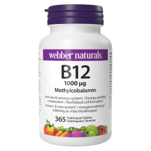Webber Naturals Vitamin B12 Methylcobalamin 1000 mcg - 365 Sublingual Tablets