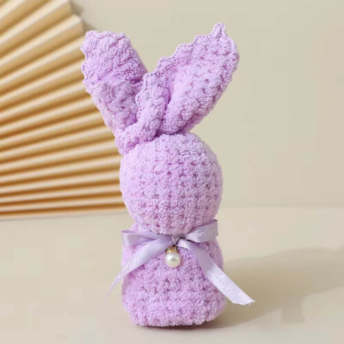 Serviette tricotée en forme de lapin violette (1 pièce) 2