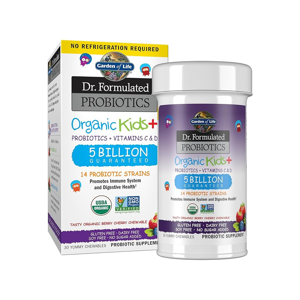 Garden Of Life (Organic Berry Cherry) Kids Probiotic Organic Chewable - With Vitamin C & D - 30 Count