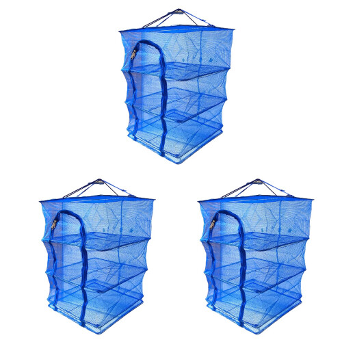 3Pcs Blue Foldable Hanging Drying Rack Mesh for Fish Vegetables Fruit 1
