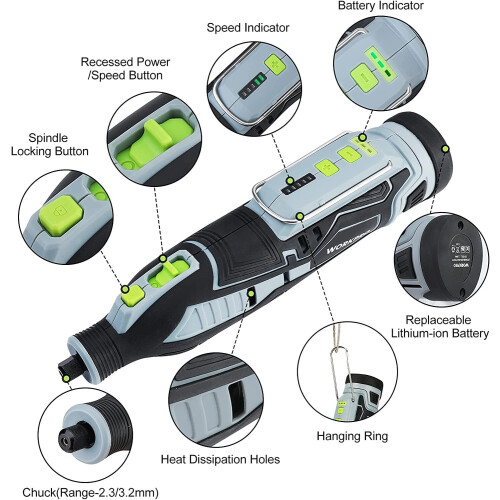 WORKPRO 12V Cordless Rotary Tool Kit 5 Variable Speed 114 Pcs Change Accessories 1