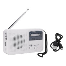 Batteriebetriebenes Radio für Notfälle, tragbares AM/FM-Radio mit USB-Ladefunktion, Handkurbelladegerät, solarbetriebener Taschenlampe und weißem