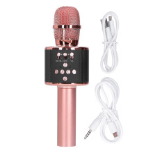 Draagbare karaokemicrofoon met led-display, 3-weg aansluiting en TWS-interconnectietechnologie. Ideaal voor zangers thuis of onderweg.