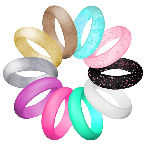 Silicone Wedding Rings for Women Thin Stackable 10-Pack 1