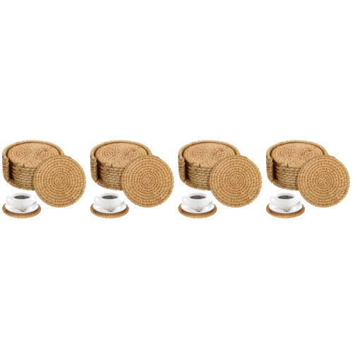 4Ensembles Dessous De Verre Ronds En Rotin Support Rustique 2