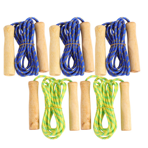 15Pcs Wooden Handle Skipping Rope Exercise Jump Rope Assorted Colors 1