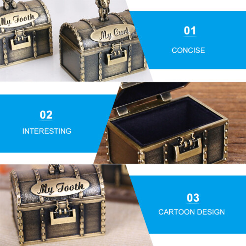 2Pcs Compact Golden Metal Baby Teeth Keepsake Storage Boxes 2
