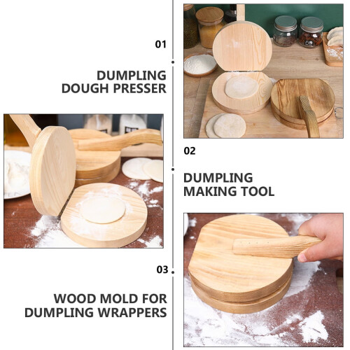 1-Pack Wooden Dumpling Mold Press Tool for Dumpling Making Housewarming Khaki Color 2