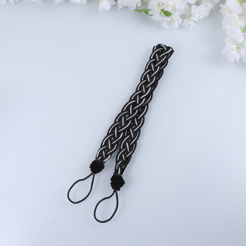2Pcs Black Curtain Tiebacks Belt with Braided Polyester Rope for Elegant Drapery 1