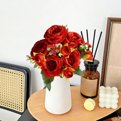 Bouquet di rose artificiali in seta, 5 teste, per casa e ufficio. 2