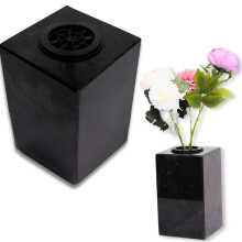 (Black) Granite Grave Vase for Flowers 25cm Tall - Square Cemetery Memorial Vases for Graves - Versatile Use for Graveside, Garden & Home
