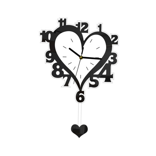 Acrylic Wall Clock with Arabic Numerals, Silent Movement, Heart Shape Decorative Black 1