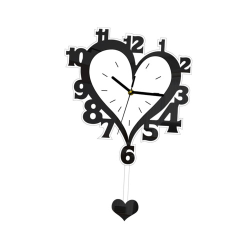 Acrylic Wall Clock with Arabic Numerals, Silent Movement, Heart Shape Decorative Black 2
