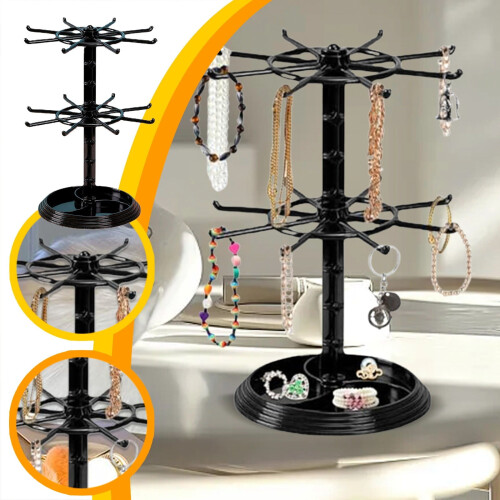 2-Tier Rotating Bracelet & Ring Holder Stand Black 1