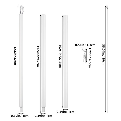 5Sets White Plastic Vertical Blind Tilt Rods with Hooks for Home Use 2