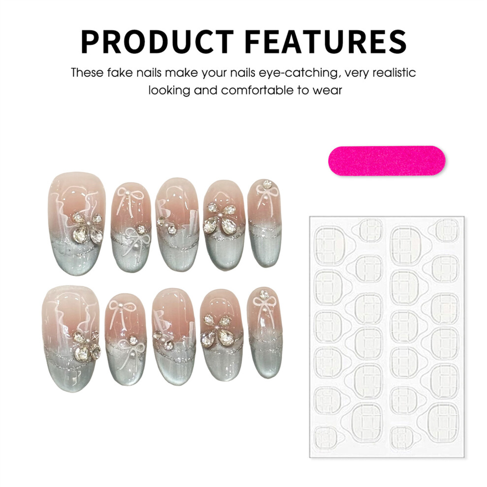 Penghui-Toys Blue,Pink (L) 10Pcs Pink Press On Nails With Blue Cat Eyes Tip Charming Comfortable To Wear Manicure Nails For Fingernail Diy Decorati