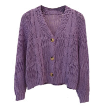 Suéter de cuello para mujer, cárdigan ligero de punto de ganchillo con botones y frente abierto, manga larga, tejido suave, estilo casual y de uso