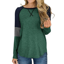 Blusa tipo túnica ligera con bloques de color para mujer, blusa suave de manga larga con diseño de rayas, top elástico de mezcla de algodón apto