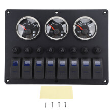 Multi-Function Rocker Switch Panel With Blue LED Light Indicator And Dual USB Charge, Short Circuit Protection Digital Voltage Display Marine