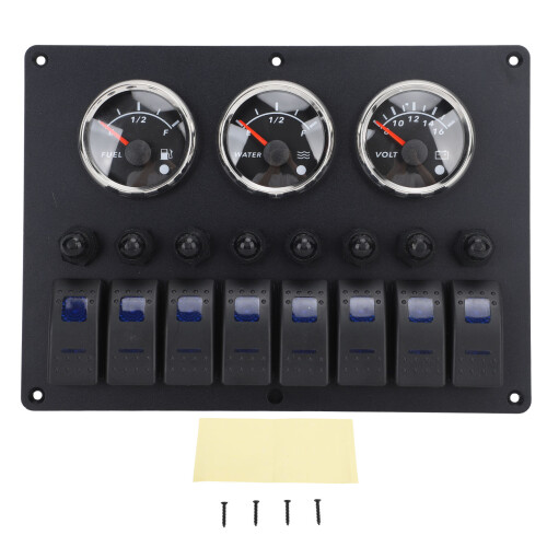 Multi-Function Rocker Switch Panel With Blue LED Light Indicator And Dual USB Charge, Short Circuit Protection Digital Voltage Display Marine