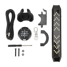 Gul LED-baglygte til cykel, USB-opladning, sikkerhedslommelygte til cykling, Bluetooth, LED-skærm, brugerdefinerbar skærm, fjernbetjening, 4