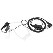 El personal de seguridad utiliza auriculares con tubo acústico y micrófono para comunicación manos libres. Diseño de tubo de sonido transparente.