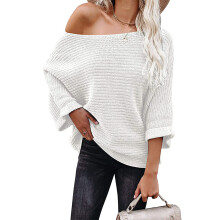 Pull ample à torsades pour femme, coupe décontractée, tissu léger et extensible avec poignets côtelés, manches longues bouffantes chauve-souris.