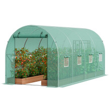 VEVOR Walk-in Tunnel Greenhouse, 14.6x6.4x6.3 ft Hoop House Greenhouse Tunnel, Plant Hot House with Galvanized Steel Frame, Green PE Cover, Roll-up