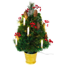 Christmas Concepts? 2ft (60cm) Green Fibre Optic Pine Christmas Tree With Cones, Red Berries And LED Candles