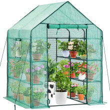 Taylor & Brown Large Walk In Greenhouse with 2 Windows, 8 Shelves Cold Frame Large Reinforced PE Cover Outdoor Garden Steel Frame Plants Shelf Grow