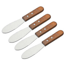 4pcs Butter Knife Stainless Steel Wooden Handle Cake Slicer--