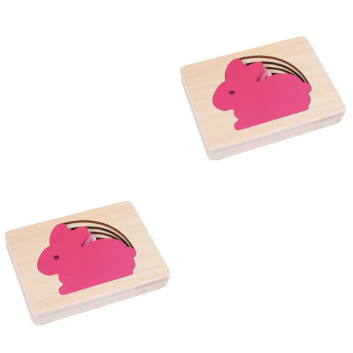 2Pièces Puzzles 3D Animaux Bois Multicouches Rose Éducatifs 1