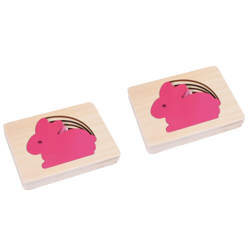 2Pièces Puzzles 3D Animaux Bois Multicouches Rose Éducatifs 2