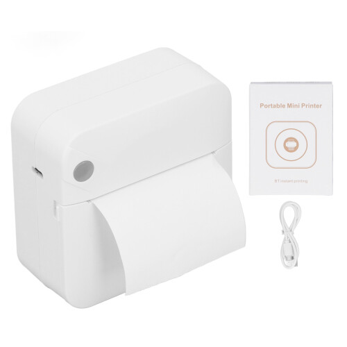 Pocket Printer Bluetooth Inkless Thermal Sticker Maker Label Printer, Wireless Mini Printer for Study Notes Photos with USB Charging White ABS Body