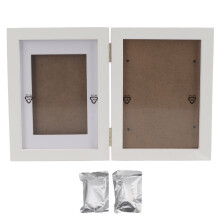 Kit ricordo completo con impronte di mani del bambino, doppia cornice portafoto, kit di argilla atossica per la lista nascita, design pieghevole e di