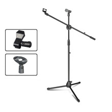 Seasamh Micreafóin Inaistrithe le Tripod, Airde Inchoigeartaithe, 3 go 6 troigh, Píobán Muineál Goose Solúbtha le Gearrthóga Micreafóin agus